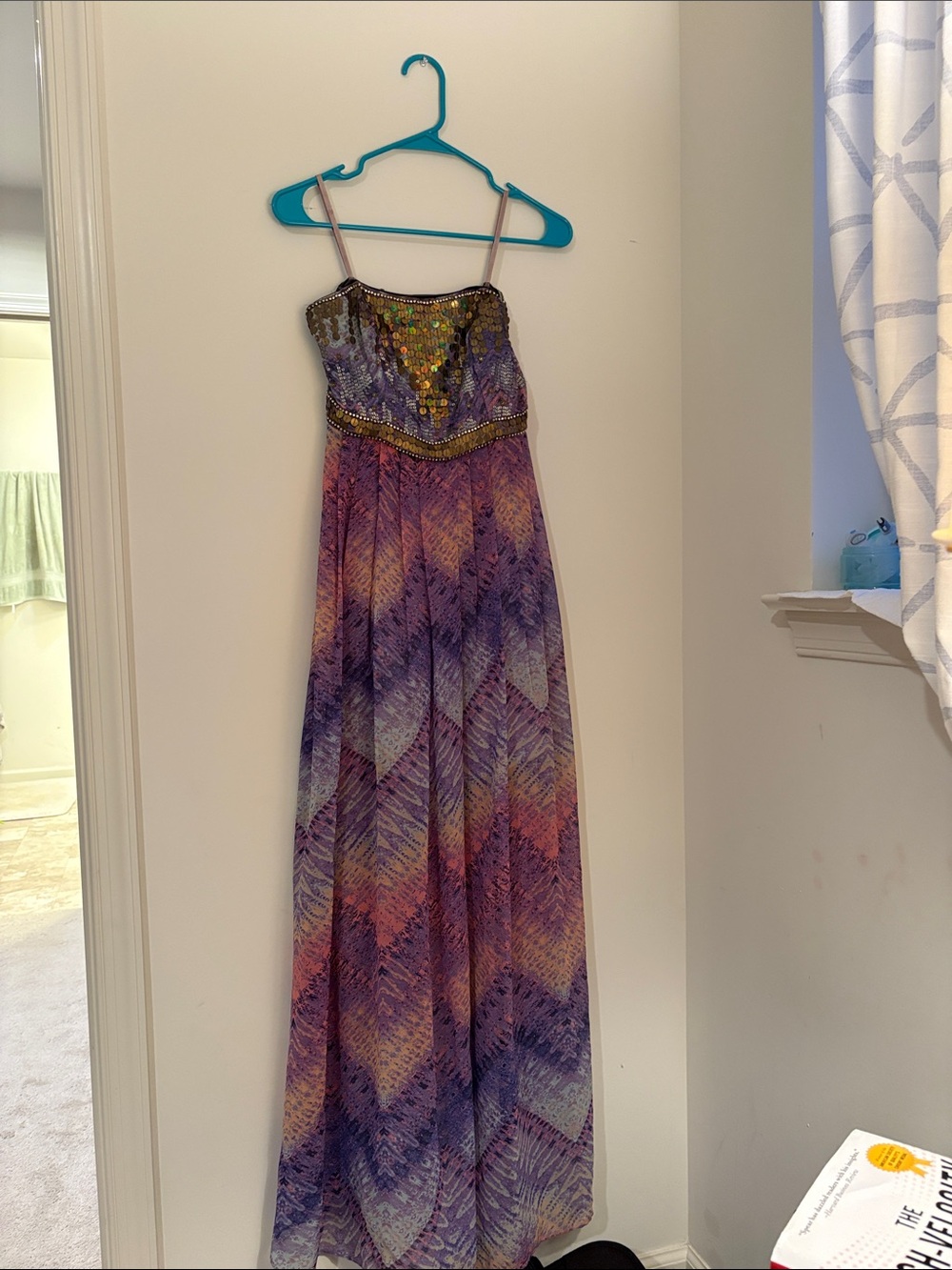 Ecote Purple and Pink Sequined Strapless Maxi Dress